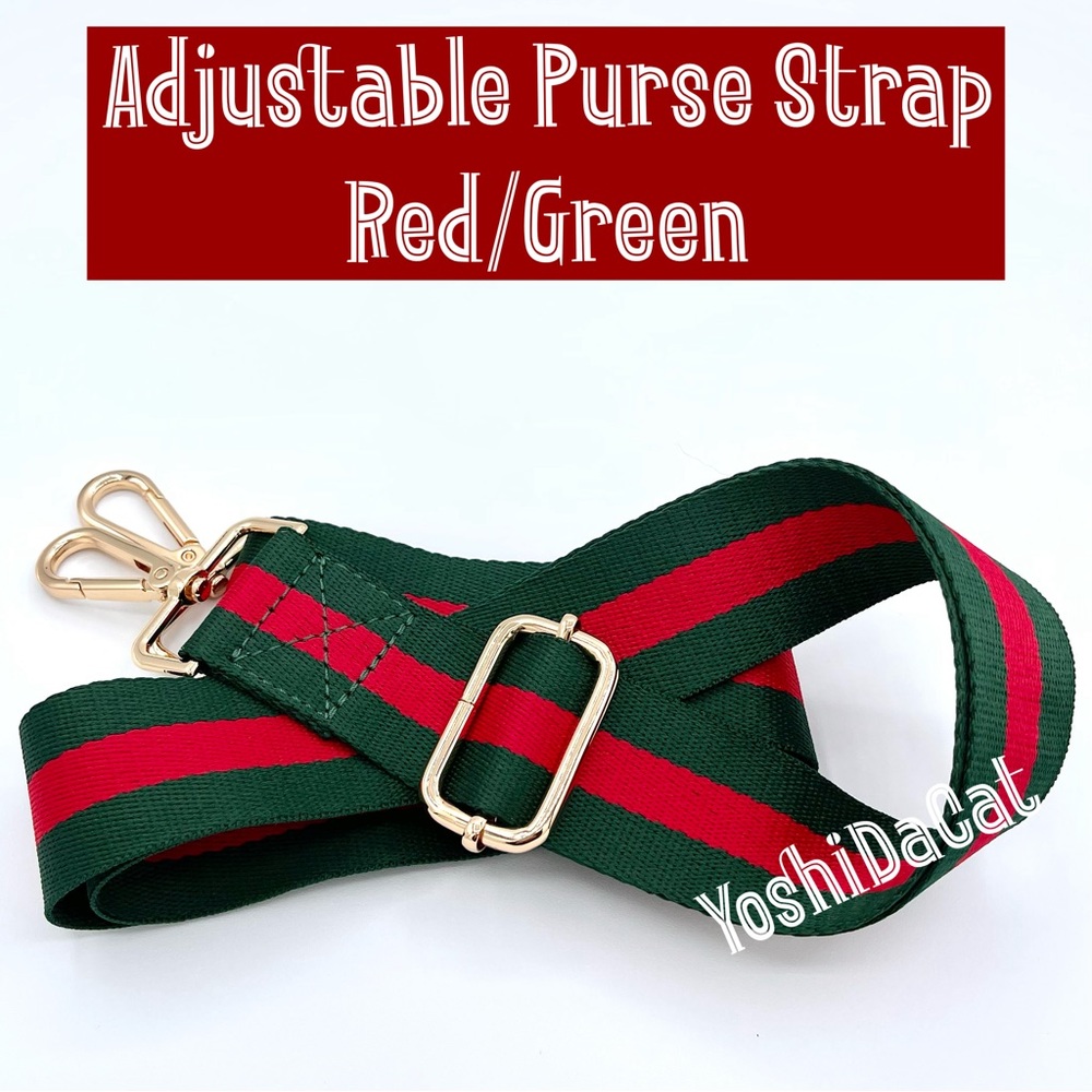 🆕 Red/Green Guitar Style Web Canvas Purse Bag Handbag Strap Adjustable, New